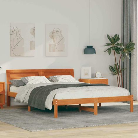 Estructura de cama con cabecera Marrón cera 150 x 200 cm