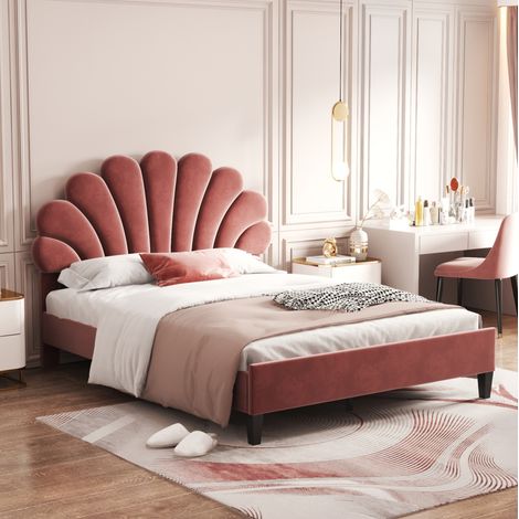 letto 140x200 testiera floreale velluto rosso imbottito OKMYHOME (1/5)