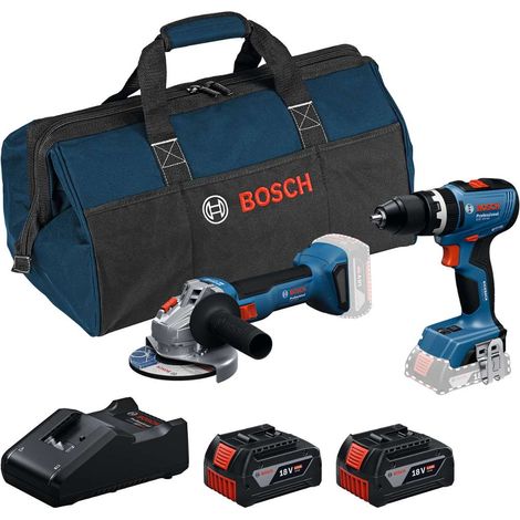 Bosch - 18V Akku-Set Schlagbohrschrauber GSB 18V-65 und Winkelschleifer GWS 18V-8, 2x Akku 4,0 Ah Li-Ion, Ladegerät 0615A5008Z