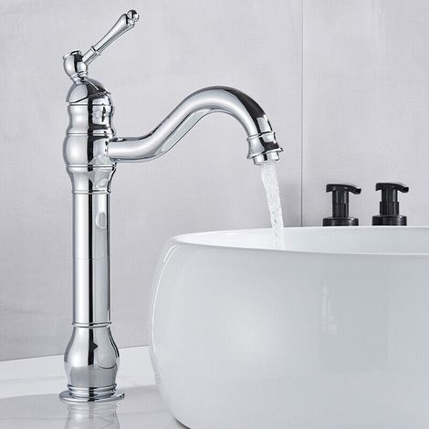 Mitigeur de lavabo rétro Vasque à Poseren laiton antique - Robinet de lavabo haut rotatif à 360° - Robinets de lavabo rétro - Mitigeur monocommande pour salle de bain (1/5)