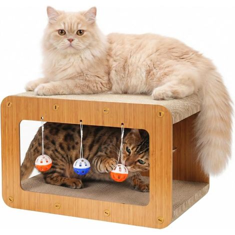 Maison à Chat à griffer, 2 en 1 : Carton à Griffer et Tapis à Griffer pour Chats d'intérieur, Boîte à Griffer Double Couche et Panneau Ondulé pour Chaton -Droit (1/5)