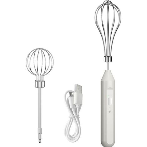 Batteur à oeufs électrique avec batteurs à deux fils Batteur à aliments Fouet à 3 vitesses Mélangeur à main sans fil vertical avec séparateur d'oeufs pour la cuisson de crème aux oeufs de gâte（Blanc）