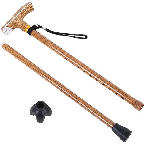 Canne Télescopique Métallique - Lampe Torche Intégrée - Réglable en Hauteur - Couleur Bois - Pour Adultes