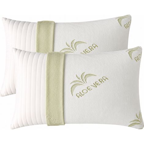 EVERGREENWEB - Coppia Cuscini Memory Foam Saponetta con Fodera ALOE VERA 40x70 alti 15 cm 2 Guanciali Letto per Dolori Cervicali tessuto Sfoderabile Imbottitura 100% Fiocco Antiacaro x tutti Materassi (1/5)