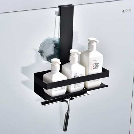 QAZQA Etagere Douche Suspendue, Support de Douche Suspendu en Acier Inoxydable, Panier de Douche Suspendu en Noir Mat, étagère de Douche Suspendue en Verre Pour Salle de Douche
