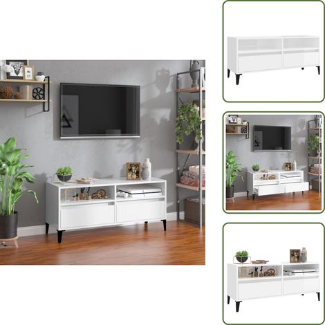 The Living Store Mobile Porta TV Bianco Lucido 100x34,5x44,5cm Legno Multistrato - Mobile TV in legno