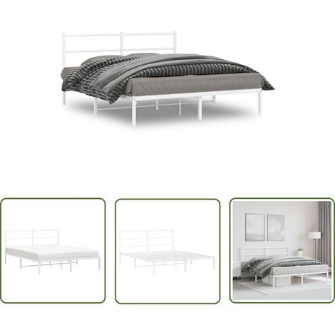 The Living Store Bettgestell mit Kopfteil Metall Weiß 150x200 cm - Metallbett - Doppelbett - Boxspringbetten - Bettgestell - Weißes Bett (1/5)