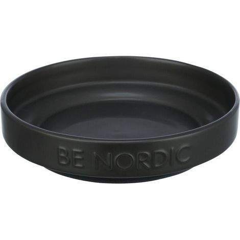 TRIXIE Ciotola piatta per gatti in ceramica BE NORDIC, 300 ml, colore nero, moderna ciotola per gatti piccoli, diametro 16 cm, ciotola in ceramica con rivestimento in gomma antiscivolo, 24522 (1/2)