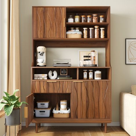 Aparador alto 100x32x170 cm de MDF y aglomerado nogal, almacenaje para cocina – MEUBLIV (1/5)