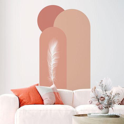 Papier peint intissé pré-encollé fresques géantes - ARCHES ET PLUME ROSE - 100x60cm (1/5)