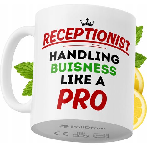 Lustige Kaffeetasse mit witzigem Textdesign für Rezeptionistinnen – ideal für Geburtstage, Namenstage, Feiertage und besondere Anlässe. Hochwertige Tasse für Büro, Homeoffice und Arbeit. Farbe: Weiß, 