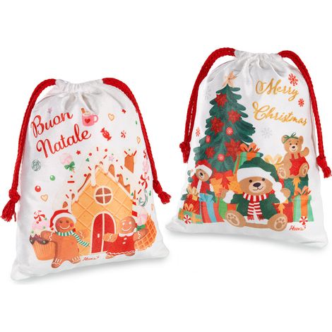 Sachets de Noël en tissu imprimé Joyeux Noël avec cordon, lot de 24, 19,5x25 cm (au cordon 23)