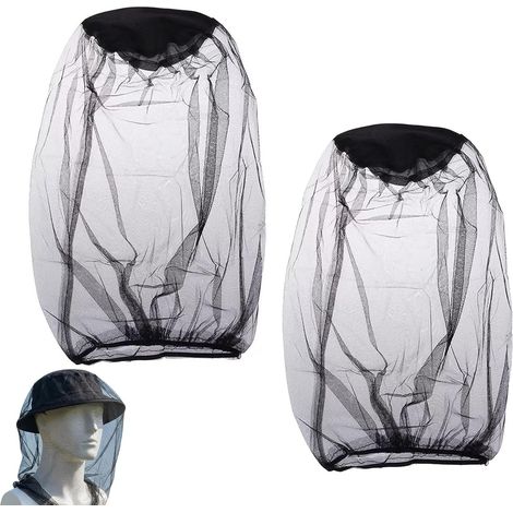2er-Pack Kopf-Moskitonetze für den Outdoor-Bereich, extra großer Schutz vor Mücken und Fliegen beim Camping, Wandern, Angeln und Gärtnern, extrafeines Netzgewebe, atmungsaktiv, universelle Passform fü