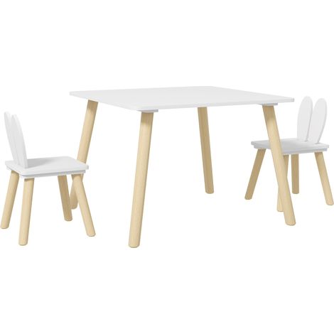 Set Tavolo con 2 Sedie per Bambini Orecchie di Coniglio Bianco (1/5)