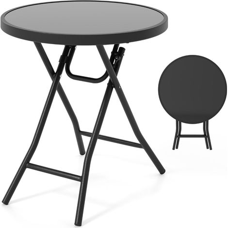 Runder patio couchtisch mit geharteter glasplatte amp metallrahmen klappbarer beistelltisch schwarz