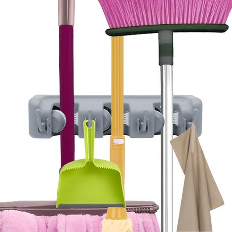 1 Support mural pour balais et outils, système fixation rapide, crochet pliable, garage jardin cuisine (1/5)
