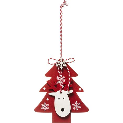 Suspension en bois sapin et renne Rouge l. 10xp. 0.8xh. 21 cm (1/2)
