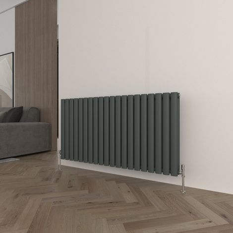 T&K Horizontal Anthracite Double Radiator Oval Column Designer 600x1180mm Modern Central Heating Rads