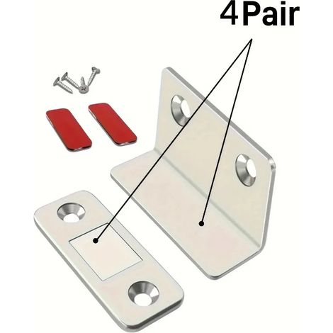 (4 pièces A) Loquets de porte magnétiques ultra-minces pour armoires, fixation sur porte, ouverture sans jointure - Idéal pour les portes coulissantes, loquets magnétiques (1/5)