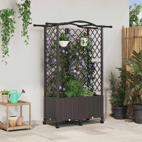 vidaXL Hochbeet mit Rankgitter und Dach Braun 122 x 40 x 144 cm PP (1/5)
