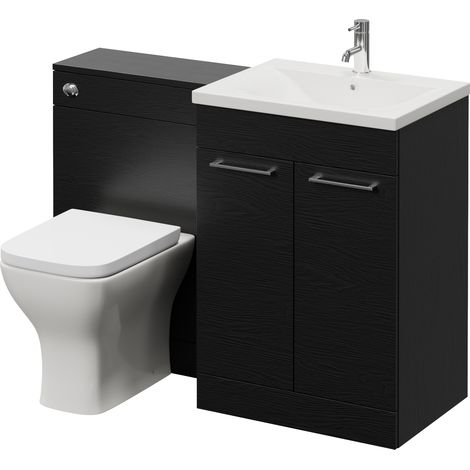 Napoli 460 Cento Nero Oak 1200mm 2 Door Vanity Unit Toilet Suite with Glide Basin - 1200mm - Chrome 160mm HandleWith Kingston Toilet Pan and Seat