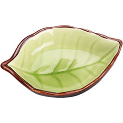 Assiette De Service En Céramique Verte En Forme De Feuille Pour Sauces Et Collations Design Antidérapant Lot De 1 (1/5)