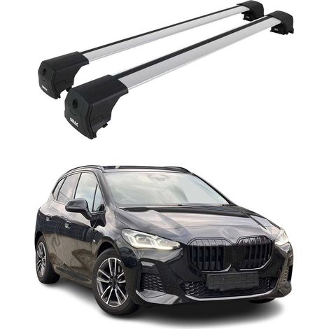 OMAC Barres de toit en aluminium pour BMW Serie 2 Active Tourer U06 2021-2026 – City Crash – ISO/PAS 11154:2006 – Antivol inclus – Charge max 75 kg – 2 barres Argent (1/4)