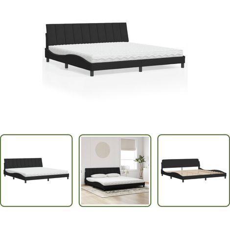 Matelas en mousse -  Lit avec matelas Hanko noir 200x200 cm velours (1/5)