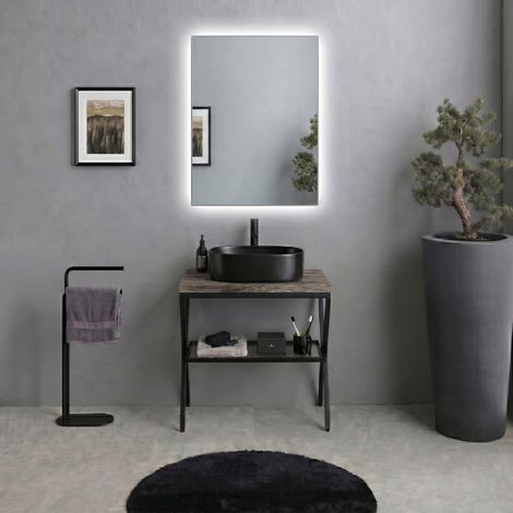 Mobile Bagno A Terra Con Cavalletto Metallico, Mensola In Vetro E Top Rovere Fossile 60Cm Manchester (1/5)