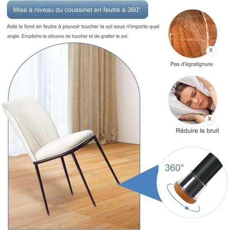 Protection Pied de Chaise, 16 pièces protecteurs de Sol en Silicone Transparent avec Feutre enveloppé, Couvre-Jambes de Chaise Capuchons de Jambe de Chaise en Silicone, sans Bruit, diamètre 18-25mm (1/4)