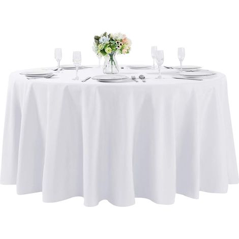 Tablecloth Ronde - 305 cm - Polyester - Pour Mariage Fête Banquet Repas Extérieur - Blanc (1/5)
