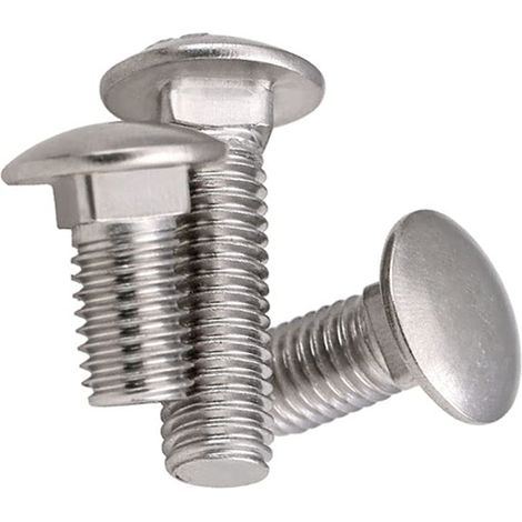 Boulons de Carrosserie, Acier Inoxydable A2, Boulon de Tête Ronde Col Carré, Entièrement Filetée, M6×12mm, 10 pièces (1/5)