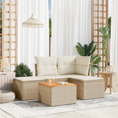Juego de sofás jardín con cojines 5 pzas ratán sintético beige vidaXL (1/5)