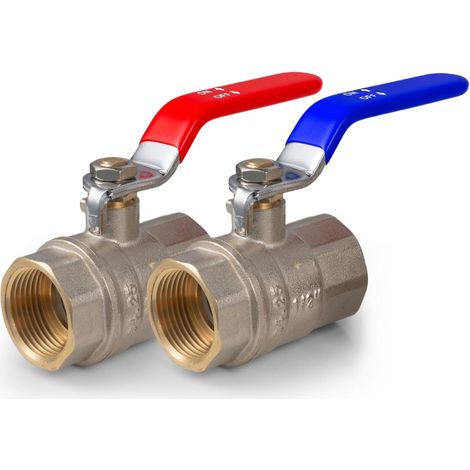 Lot de 2 robinets à boisseau sphérique 1/2" IG-IG en laiton, poignée à levier bleu et rouge, PN-40, étanche à l'eau potable, pour eau, gaz, sanitaire (1/5)