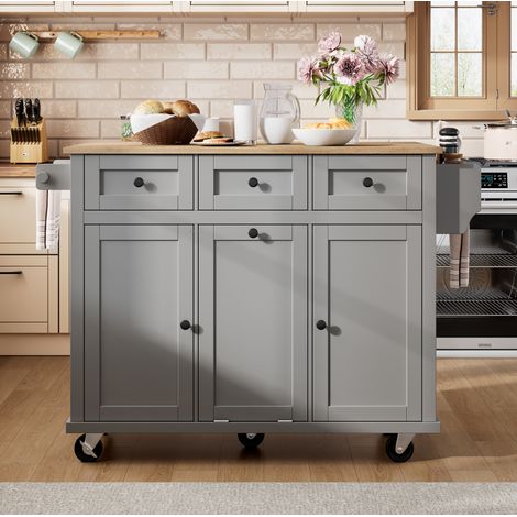Îlot de cuisine 112x46.2-76.2x92.7 cm gris naturel en MDF avec plateau extensible et rangement (1/5)