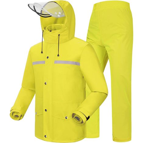 Men's/Women's Waterproof Reflective Rain Suit Rainwear, Double Transparent Visor, Waterproof Zipper, Windproof, for Work, Hiking, Cycling (1/5)