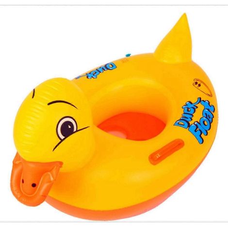 Bouée gonflable pour enfants en forme de caneton jaune, pour piscines, bateau avec poignée. (1/5)