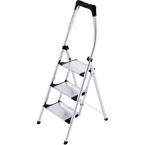 Hailo – Marchepied pliant 3 marches – Hauteur de travail max. 2.74m – Grandes marches acier antidérapantes 23x23cm – Garde-corps aluminium pour sécurité