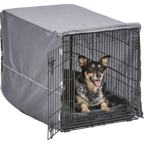Kit cage pour chien à double porte Kit cage pour chien comprenant une cage à deux portes, un lit pour chien gris assorti et une housse de cage grise, 91,44 cm (1/5)