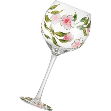 Bicchiere in vetro unico con decorazione floreale verticale.