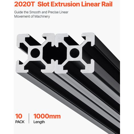 Lot de 10 barres aluminium 2020 Europe T 1000mm noires anodisées pour imprimante 3D CNC gravure laser bricolage rail lineaire profilé extrudé (1/5)