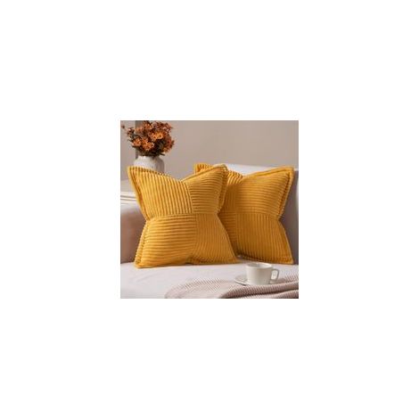 Housse Coussin 45x45 Enfant Jaune Moutarde Motif à Rayures Croisés Housses de Coussin Lot de 2
