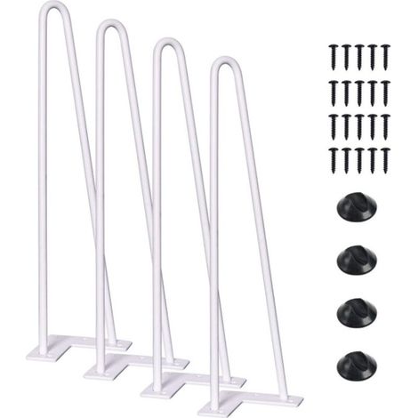 – Lot de 4 pieds épingle 41cm pour table industrielle – 2 branches – Acier massif – Capacité 150kg – Finition blanche électrostatique (1/5)