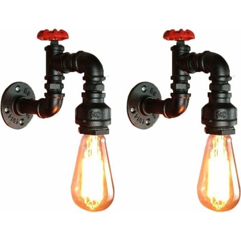 Juego de 2 apliques de pared industriales, lámpara de brazo de tubería, estilo retro steampunk vintage color óxido, decoración de pared con tuberías de agua de metal, iluminación estilo loft para rest (1/5)