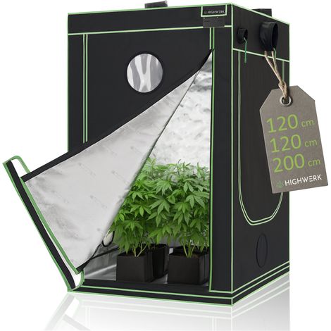 HIGHWERK Carpa de cultivo 120 x 120 x 200 cm  Grow tent de interior para plantas  negro verde