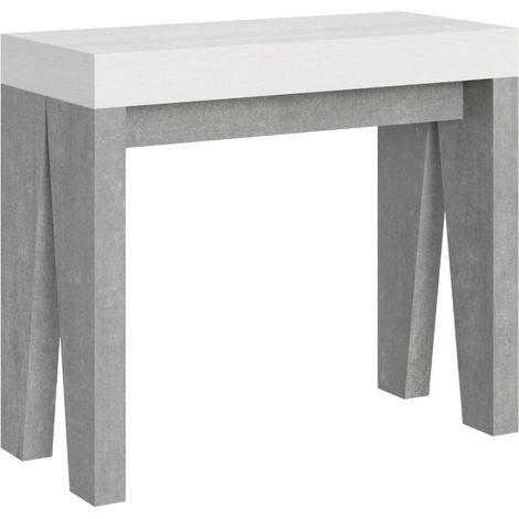 Consolle allungabile 90x40/300 cm Naxy Mix piano bianco frassino - struttura cemento (1/5)