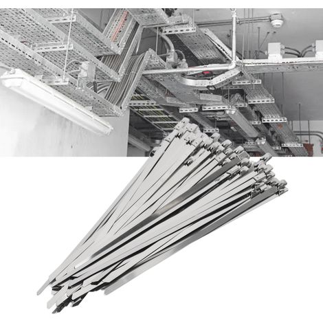 200 colliers de serrage autobloquants à billes en acier inoxydable de 4,6 mm de large, feuillard métallique en acier inoxydable SS201, sangles pour chemins de câbles (1/5)