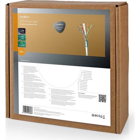 Nedis CAT6 Netzwerkkabel Rolle / Stranded / F/UTP / Reines Kupfer / 50.0 m / Innen / Rund / LSZH / Grau / Pull Box - ausziehbar