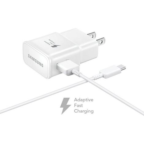 Chargeur mural Samsung Galaxy A8 2018, adaptateur secteur blanc avec câble USB-C, charge rapide, compatible, 2m (1/4)