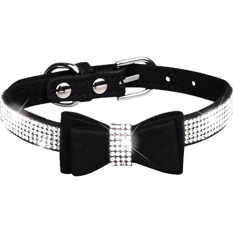 1 Collier, Cuir velours, Nœud papillon cristal, Fermoir doré, Chien chat (1/5)